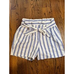 Boden Linen Cotton Paperbag Waist Shorts Blue Stripe Womens 12